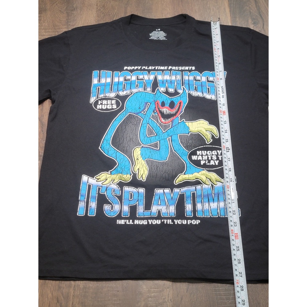Poppy Playtime Huggy‎ Wuggy Graphic T-Shirt Mens L Black Its Playtime Mad Engine